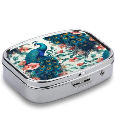 Beautiful Peacock Flowers Print Pill Box - 2 Compartment Portable Metal Pill Organizer for Travel & Purse - Buy Online on GoSupps.com