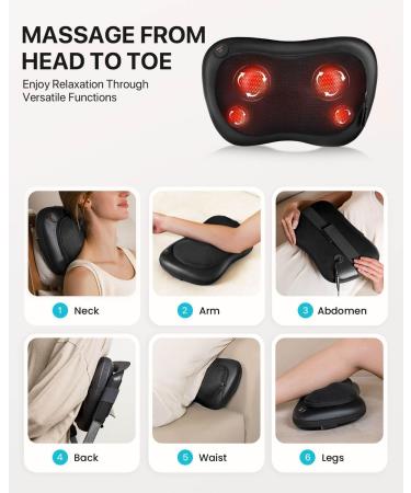 Alljoy Shiatsu Massage Pillows with Heat | 3D Rotating Neck & Back Massager | PU Leather Gift for Men & Women - Buy Online on GoSupps.com