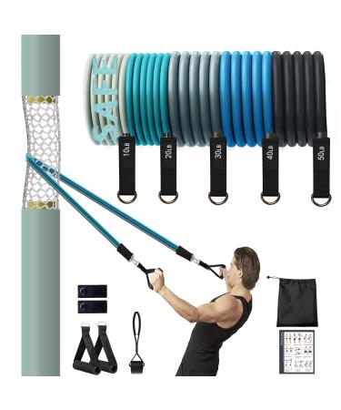 WEUE Resistance Band Safety Tube INVENTION Exercise Band for Fitness Workout Band with Handles for Men Women Up to 150lbs with Foam Handles Ankle Straps Door Anchor for Gym and Home ORDINARY SET