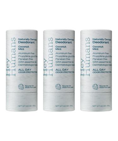 Hey Humans Coconut Mint Vegan, Aluminum Free Deodorant with Natural Ingredients, Coconut Oil & Shea Butter | All Day Odor Protection for Women & Men | Earth-Friendly Packaging, 2 oz. - Pack of 3 2 Ounce (Pack of 3)