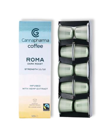 Coffee Capsules infused with Cold Pressed Hemp Seed Oil Extract Roma' Dark Roast Arabica Coffee Pack of 10 Coffee Pods Nespresso Compatible