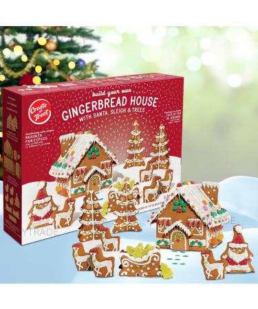 Gingerbread House Kit Pre Baked 1.8KG XL|Reindeer Xmas Tree Santa Sleigh Writing Icing Cookies Gummy Sweets Buttons Holly Leaves Berries Jelly Beads Add Candy Cane Fun Christmas Gifts for Family Kids - Buy Online on GoSupps.com