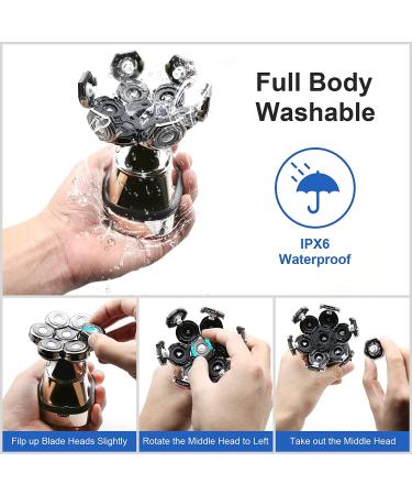 7D Electric Rotary Head Shaver for Bald Men Cordless USB Rechargeable Wet Dry Razor with Nose Hair Trimmer and Sideburns - Buy Online on GoSupps.com