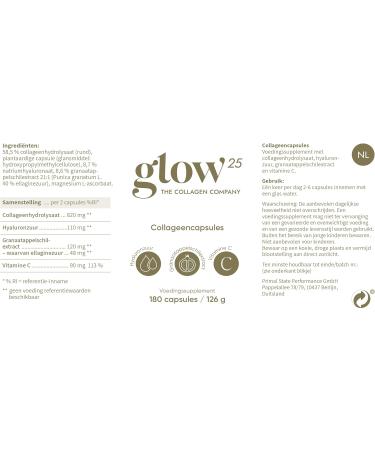 Buy Glow25 Collagen Capsules High Dose 180 Capsules with Hyaluronic Acid & Vitamin C | Premium Collagen Complex for Beautiful Skin | Lab Tested & Made in Germany - Buy Online on GoSupps.com