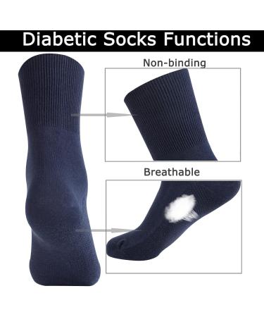Diabetic Crew Socks for Women and Men - Non-Binding Loose Top Dress Socks (5 Pairs, Navy) - Buy Online on GoSupps.com