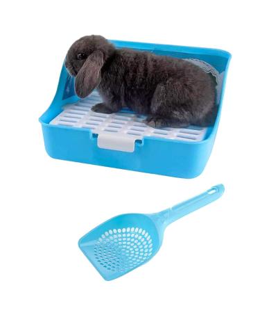 Rabbit Litter Box Potty Training Corner Pan with Grate for Adult Guinea Pigs Ferrets Rats blue