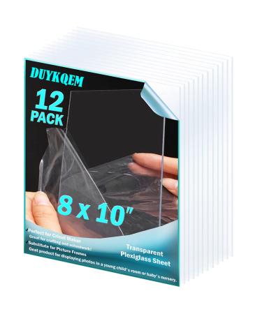 Plexiglass Sheet/Panel Acrylic 8 x 10" - 12 Pack PET Thick 0.04" Clear Plexi for Picture Frame Replacement Glass Crafting Projects Cricut Cutting Painting Cover Signs Display or Cut to Size. 12 8" x 10"