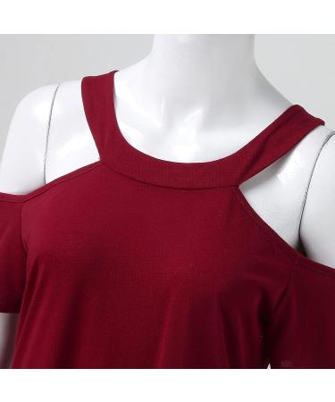 Women's Off The Shoulder Summer Dress - V Neck Casual Mini Dress in Solid Wine Color - XX-Large - Buy Online on GoSupps.com