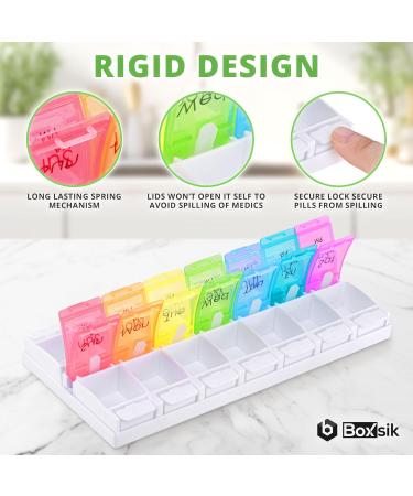 BoxSik 7-Day Pill Organizer - Rainbow 14 Compartments Medication Doser with Removable Sections for Morning & Evening Use - Buy Online on GoSupps.com