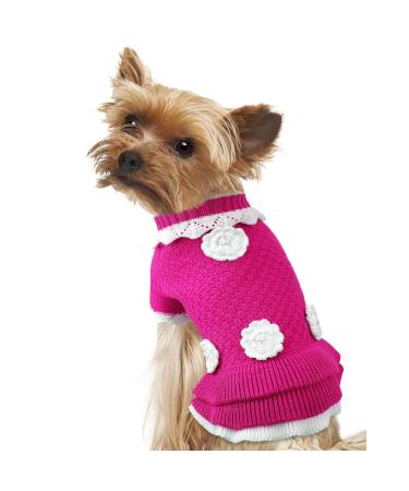 Joytale dog sweater winter warm turtleneck dogs knitting sweater clothes for kittens cats puppies little dogs dog coat clothes with sweet flowers back length hot pink xs hot pink