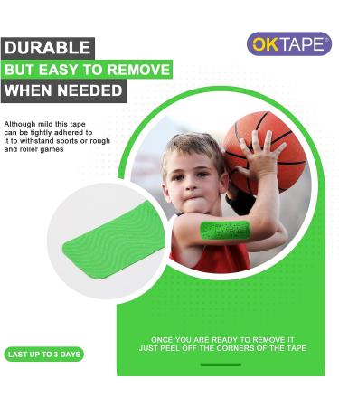 OK TAPE Kinesiology Tape for Kids(5.9 in 32 Strips)  Hypoallergenic  Breathable  Gentle Removal  Suitable for Basketball  Baseball  Rugby and Other Children's Sports  Relieve Muscle Fatigue - Green - Buy Online on GoSupps.com