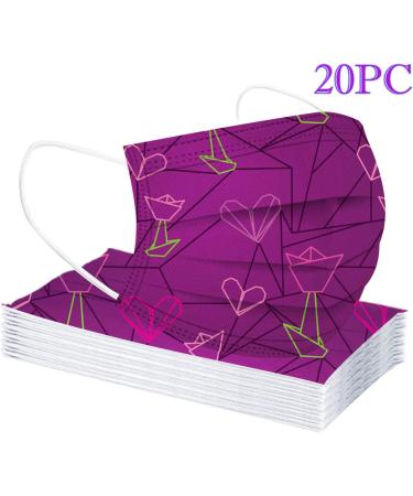 ZQP 20PCS Adult Valentine's Day Theme Disposable Decors Dustproof Windproof Face Bandanas_Covering_Decor For Women And Men Couple Fashion Multicolor Love Heart Print Mouth Covering Cotton Fabric 20PCS E - Buy Online on GoSupps.com