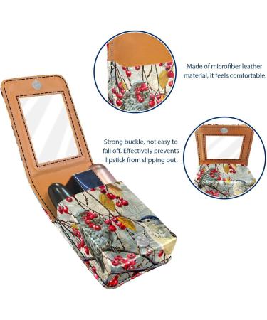 Travel Lipstick Organizer Case - Portable Makeup Bag with Mirror | Watercolor Red Tree Leaves Bird R306x6iedn - Shop Internationally - Buy Online on GoSupps.com