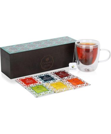 Octavius Floral Printed Wooden Caddy Tea Sampler Pack - 60 Enveloped Double Chamber Tea Bags, Assorted Black & Green Teas - Tea Sampler Variety Pack for Tea Lovers - Buy Online on GoSupps.com