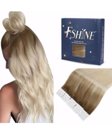 FSHINE Extensions Tape in real hair hair extension dark brown fading to ash brown balayage bleach blonde hair 20 pieces tape in extensions straight real hair invisible 50 cm #3/8/613 2. tape #3/8/613 50cm
