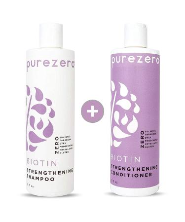 Purezero Biotin Shampoo & Conditioner set - Anti Thinning Formula - Volumizing  Thicker  Fuller Hair - Zero Sulfates  Parabens  Dyes  Gluten - 100% Vegan & Cruelty Free - Great For Color Treated Hair