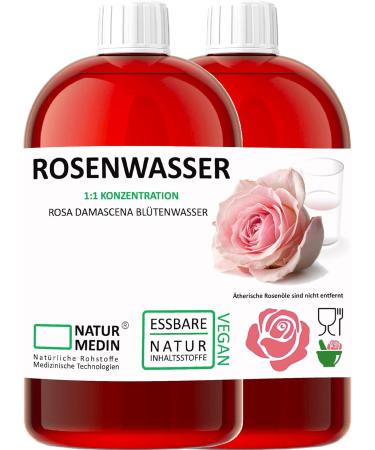 Rose Water Intense 2000 ml (2 x 1000 ml) - 100% Natural Edible Skin & Hair Care | NATURMEDIN  - Buy Online on GoSupps.com