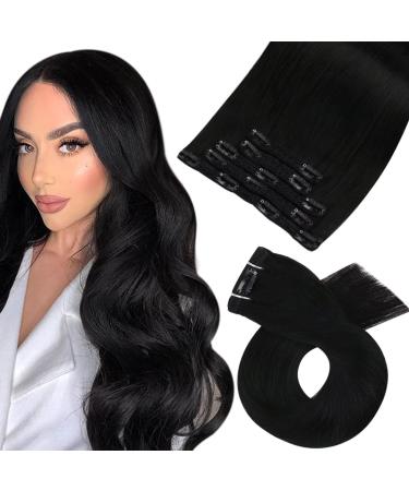 Moresoo Human Hair Extensions Clip in Real Hair Off Black Clip in Hair Extensions 22 Inch Clip in Human Hair Extensions 7 Pieces/120g #1 55 cm #1