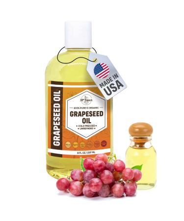 Organic GRAPESEED Oil (8 oz) Cold Pressed Unrefined | 100% Pure Natural, Non-GMO | Available in Bulk | Skin, Hair, Face, Carrier Oils, Soap Making | 8 FL OZ