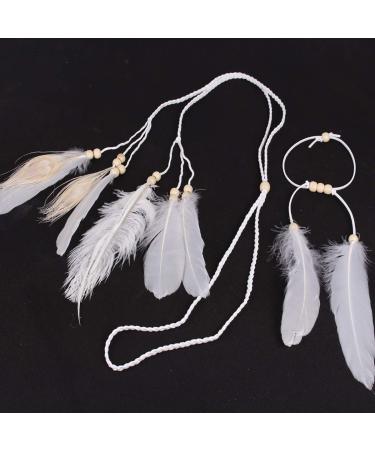 Bohemian White Peacock Feather Headband and Armband Set - Tribal Indian Hippie Headpiece for Women - Handmade Wedding Accessories - Buy Online on GoSupps.com