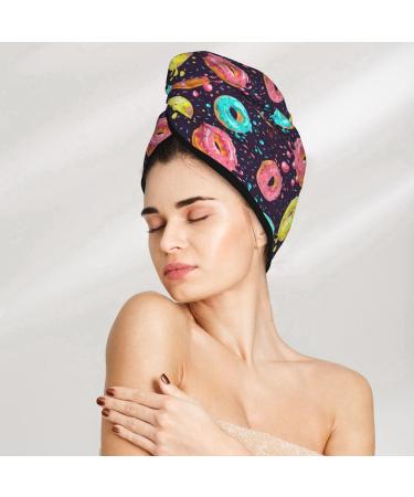 Hair Towel Wrap - Quick Drying Turban with Button | Best Hair Drying Towel for Effortless Styling (Donuts1 - Buy Online on GoSupps.com