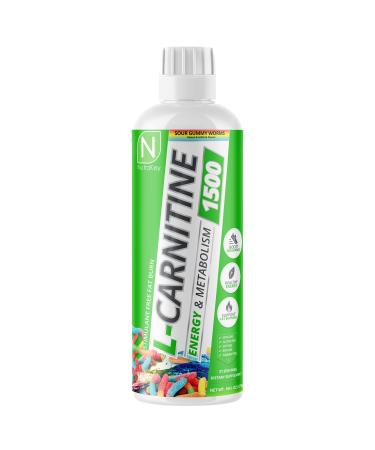 NutraKey L-Carnitine 1500mg, No Sugar, Gluten Free, Turn Into Fuel, (Sour Gummy Worms) 31 Servings 1500mg Sour Gummy Worms 16 Fl Oz (Pack of 1)