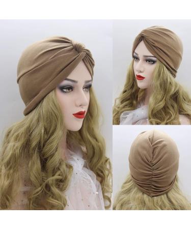 Beifon Women's Beanie Hat Turban - 2 Pack Elastic Printed Sleeping Caps for Hair Loss - Marine & Khaki - Buy Online on GoSupps.com