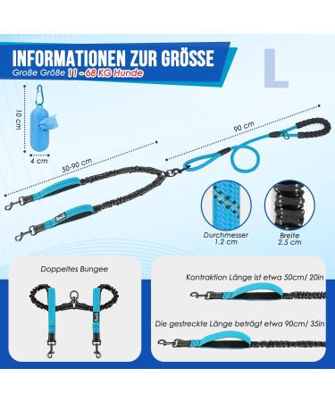 Shop Eyin Double Linen Dog Leash for Large Dogs | Reflective Flexible & Padded Handles | Fits Dogs 11-68kg - Blue - Buy Online on GoSupps.com