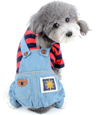 Ranphy Striped Pet Jumpsuit for Small Dogs & Cats | Cute Cotton Pajamas & Denim Jacket | Summer Overalls | Perfect for Chihuahua & Yorkshire - Red XL - Buy Online on GoSupps.com