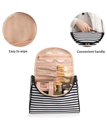 Black Stripe Travel Makeup Bag - Portable Ethereal Cosmetic Organizer for Women, Waterproof Nylon Toiletry Bag - Small Size - Buy Online on GoSupps.com