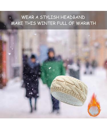 Winter Knitted Headband - Beige Braided Ear Warmer for Women | Fleece Lined Sports Yoga Hairband | Elastic Wide Headbands UK - Buy Online on GoSupps.com