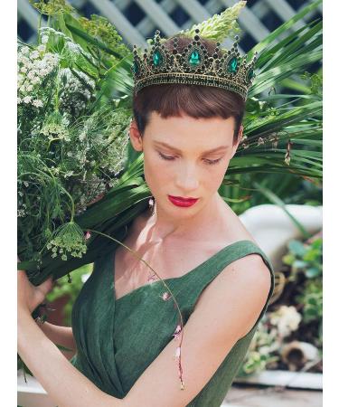SweetV Baroque Crystal Queen Crown - Wedding Tiara for Bride, Prom, Halloween, Birthday Party - Green - Buy Online on GoSupps.com