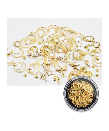 FEIlei Star Moon Nail Charms Metal Rivet Nail Rhinestones for DIY Nail Art Decorations