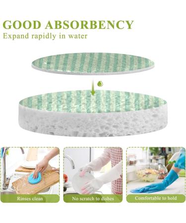 3-Pack Cleaning Kitchen Sponges Oval Green Stripes Retro Kitchen Cellulose Dishwashing Wood Pulp Cotton - Buy Online on GoSupps.com