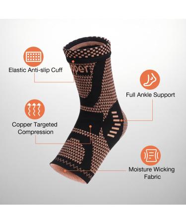 Shop Copper Ankle Brace Compression Sleeve for Pain Relief | Plantar Fasciitis & Achilles Tendonitis Support - Black/Gold - 1 Pair - Buy Online on GoSupps.com