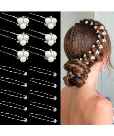 26 Pcs Bridal Hair Pins Pearl Wedding Hair Accessories Rhinestone Bobby Bridal Hairpin Crystal Headpiece for Brides  Bridesmaids  Flower Girls (Silver)