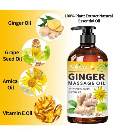 3 Pack Ginger Massage Oil with Arnica, Vitamin E, and Grape Seed Oil - 100% Natural Massage Oil for Lymphatic Drainage, Warming, and Relaxation - Buy Online on GoSupps.com
