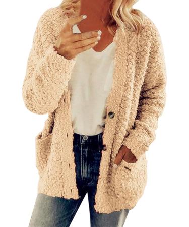 Hanxiulin Women's Warm Fleece Plush Jacket - Oversized Fluffy Wool Cardigan & Down Coat in Khaki XXL Perfect for Winter - Buy Online on GoSupps.com