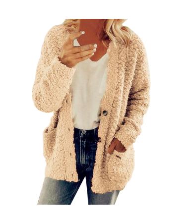 Hanxiulin fleece plush jacket fluffy warm zipper wool jacket ladies sweater fleece sweater daune jacket autumn winter coat lightweight quilted light quilted jacket premium coat khaki xxl