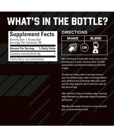 Six Star 100% Creatine Monohydrate Powder Unflavored Micronized Supplement for Muscle Building & Strength 60 Servings Ideal for Men & Women Boost Workout Performance - Buy Online on GoSupps.com