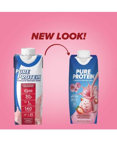 Pure Protein Protein Shake Bundle 30g Protein 11oz Bottles 12 Packs Strawberry & Chocolate Milkshake Flavors - Buy Online on GoSupps.com