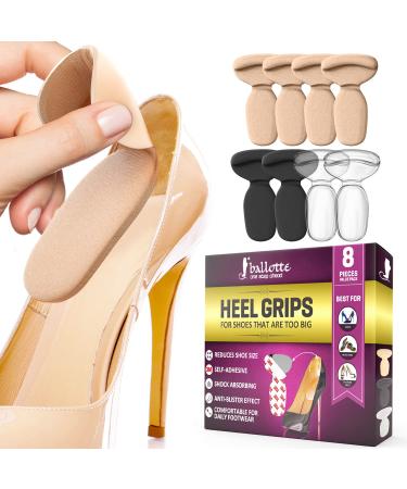 Reusable Heel Inserts for Women and Men Extra Soft Heel Protectors Add Comfort and Extra Volume for Loose Shoes, Self-Adhesive and Shock Absorbing Heel Pads Multicolour (8 Pack)