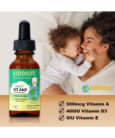 Kiddivit Baby Vitamin A&D Liquid Drops - 60 Daily Servings - 2 Fl Oz Glass Bottle with Dropper - Sugar Free, Gluten Free, Vegetarian Friendly - Buy Online on GoSupps.com