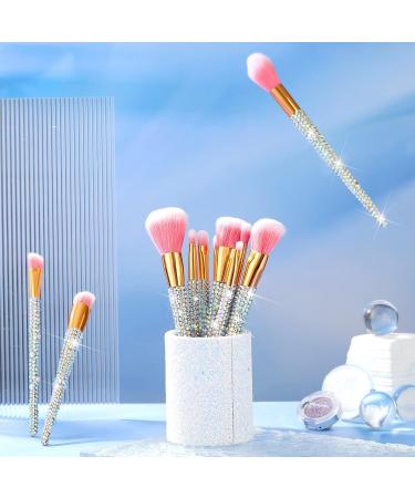 13 Pieces Rhinestone Makeup Brushes Set Bling Crystal Professional Face Cosmetics Blending Liquid Foundation Powder Concealer Eye Shadows Make up Beauty Tool Glitter with Holder (Silver) Silver Pink - Buy Online on GoSupps.com