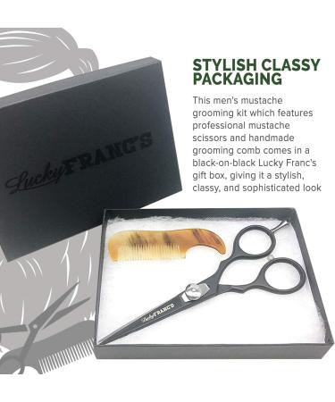 Lucky Franc's Beard Trimming Kit with Japanese Scissors and Ox Horn Combs for Men - Handmade Beard Care Set - Buy Online on GoSupps.com