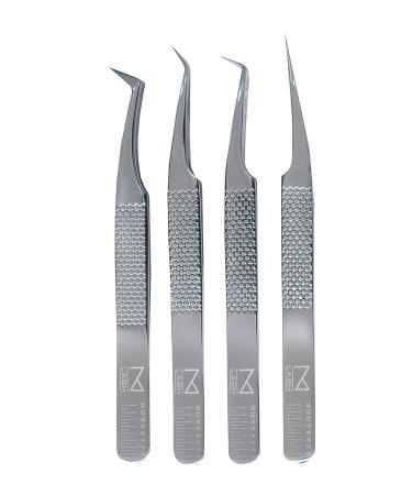 Japanese Stainless Steel M LASH V4 Eyelash Tweezers Set of 4 (Silver) - Volume Classic Hybrid Mega Volume | Lash Tool Supplies - Buy Online on GoSupps.com