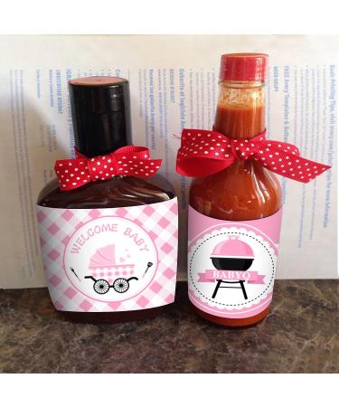 24PCS BBQ Baby Shower Water Bottle Labels - Waterproof Self Adhesive Decorations for Cookout BBQ Party - Girl Pink Theme - Buy Online on GoSupps.com