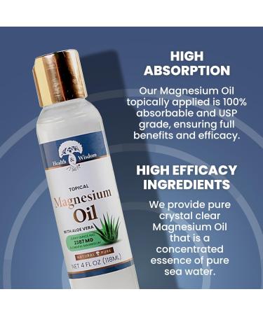 Topical Magnesium Oil with Aloe Vera - Pure Transdermal Magnesium for Feet & Massage | Health and Wisdom - 4 Fl Oz - Buy Online on GoSupps.com