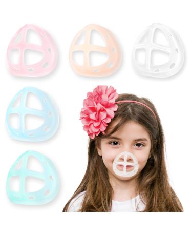 Silicone Mask Bracket for Kid - Small Size Face Bracket for Cloth Mask - 3D Mask Inner Support Frame Breathing Insert for Child (5 Pcs, Jelly Colors)