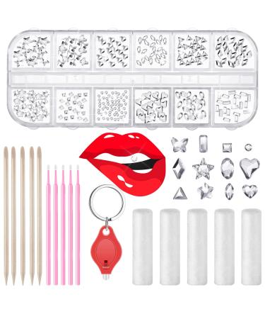Landhoow 480 Pcs Tooth Gem Kit DIY Teeth Crystals Jewelry Kit Fashionable Teeth Gems Kit Artificial Crystal Tooth Ornaments for Reflective Teeth (Clear)